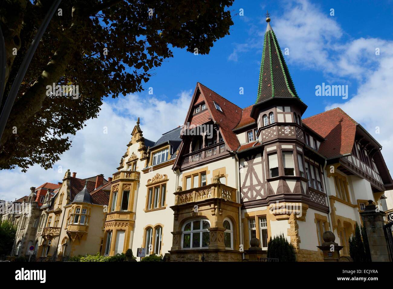 Frankreich, Moselle, Metz, Kaiserviertel Jugendstilvillen auf der Avenue Foch Stockfoto