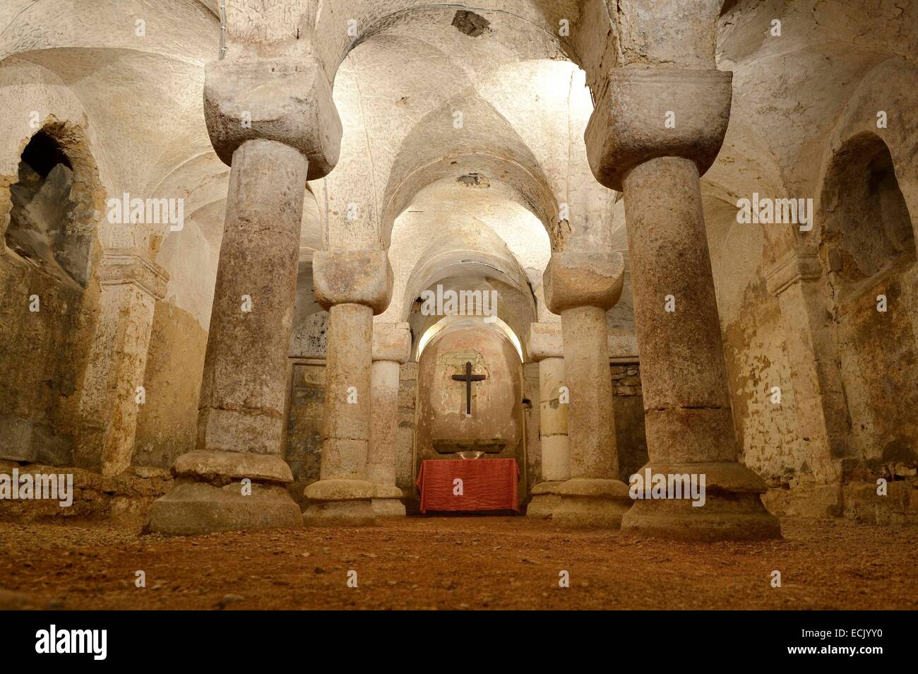 Frankreich, Maas, Verdun, die 11. Jahrhundert Krypta der ehemaligen Benediktinerabtei Saint Maur Stockfoto