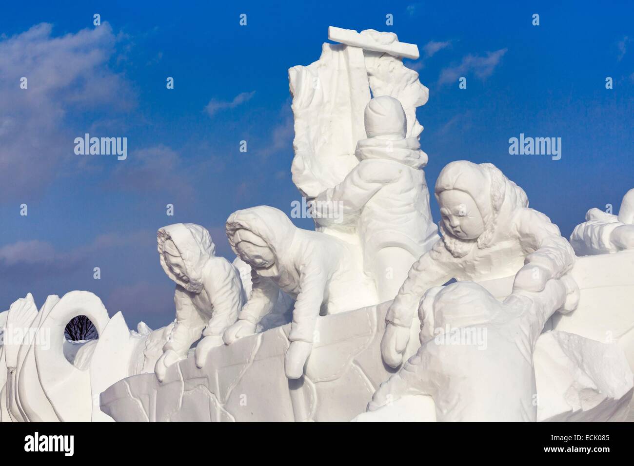 Kanada, Québec, Québec (Stadt) im Winter, der Winterkarneval in Quebec, die Ebenen von Abraham, der International Schnee Skulptur Contest, ein Kunstwerk Stockfoto