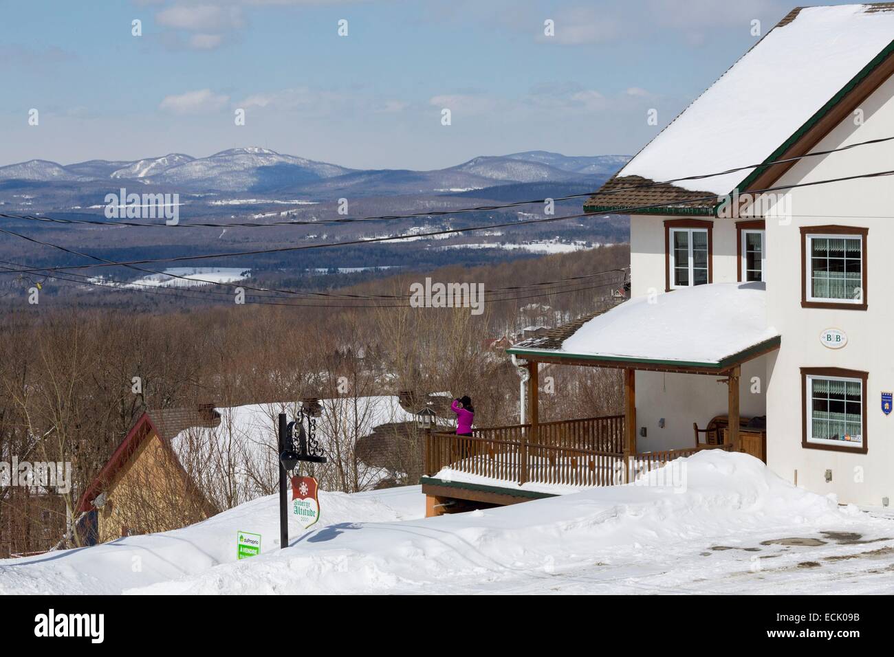 Kanada, Quebec Provinz, der Region der Eastern Townships, im Dorf Sutton, Skigebiet, Blick vom Gasthaus Höhe 2000 Stockfoto