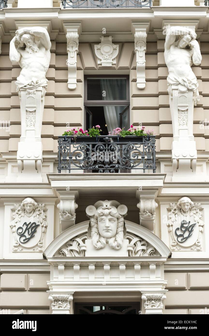 Lettland, Vidzeme, Riga, Europäische Kulturhauptstadt 2014 Altstadt Weltkulturerbe der UNESCO, Jugendstil-Gebäude in der Straße Elizabetes Stockfoto