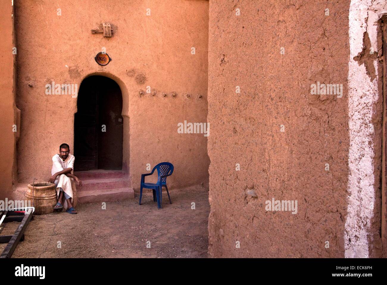 Marokko, Anti-Atlas, ein Dorf auf der Straße von Marrakesch nach Tomboctou oder Timbuktu, Agdz, Draa-Tal Stockfoto