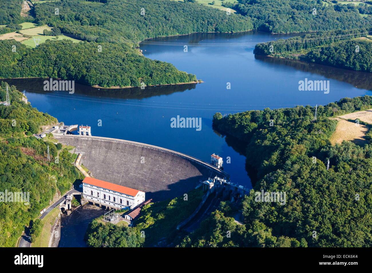 Frankreich, Indre, Cuzion, Eguzon dam (Luftbild) Stockfoto