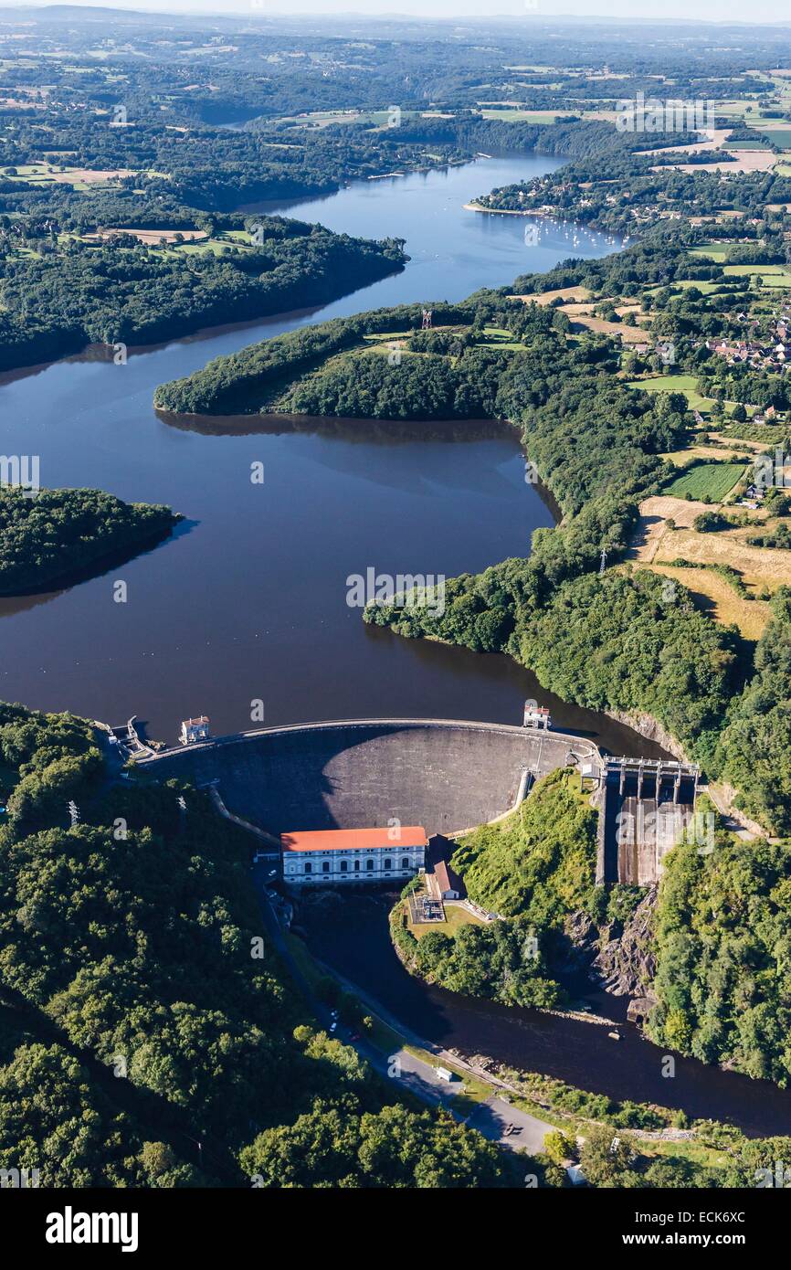 Frankreich, Indre, Cuzion, Eguzon dam (Luftbild) Stockfoto