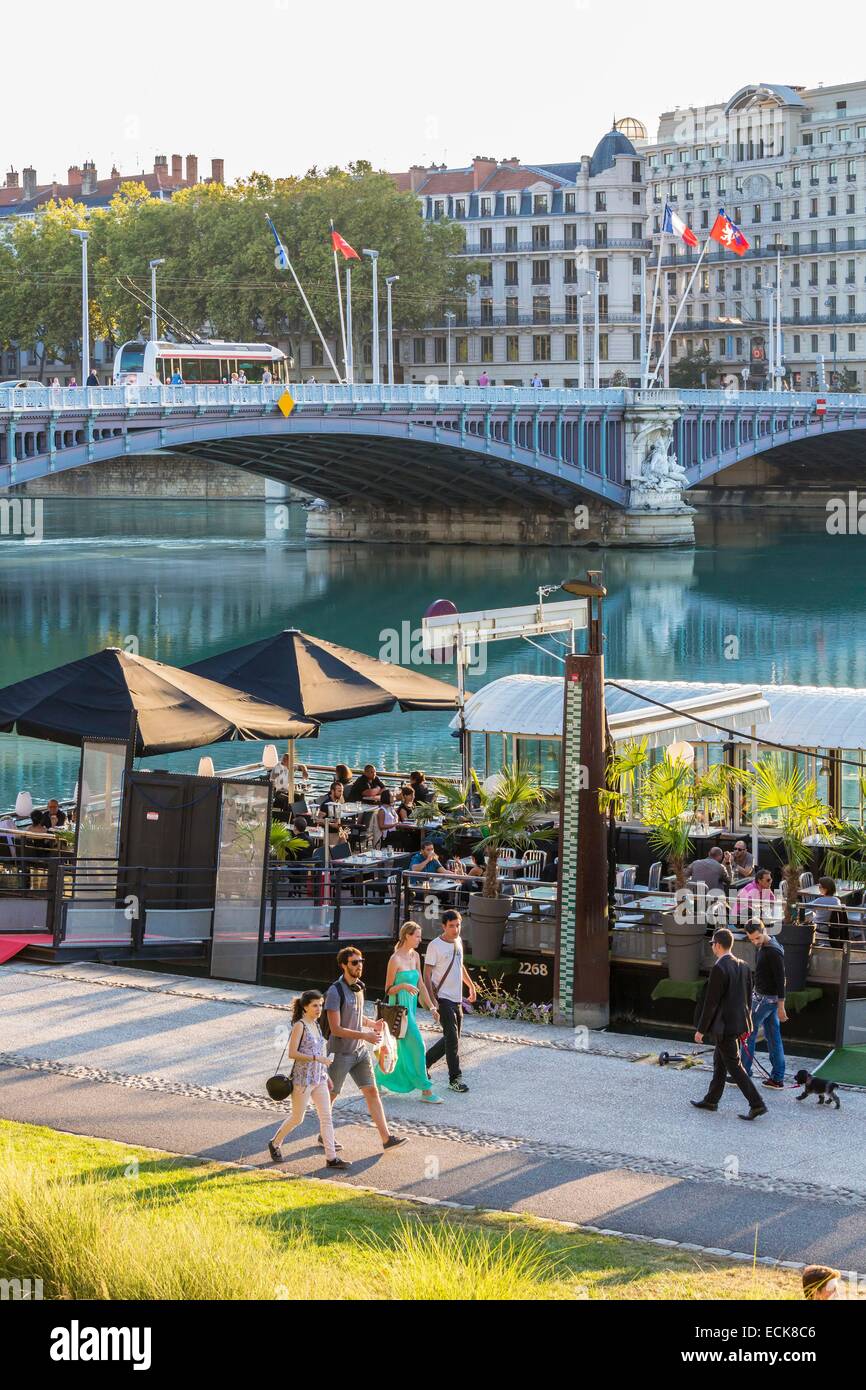 Frankreich, Rhone, Lyon, Rhone-Ufer, Quai General Sarrail und Lafayette-Brücke Stockfoto