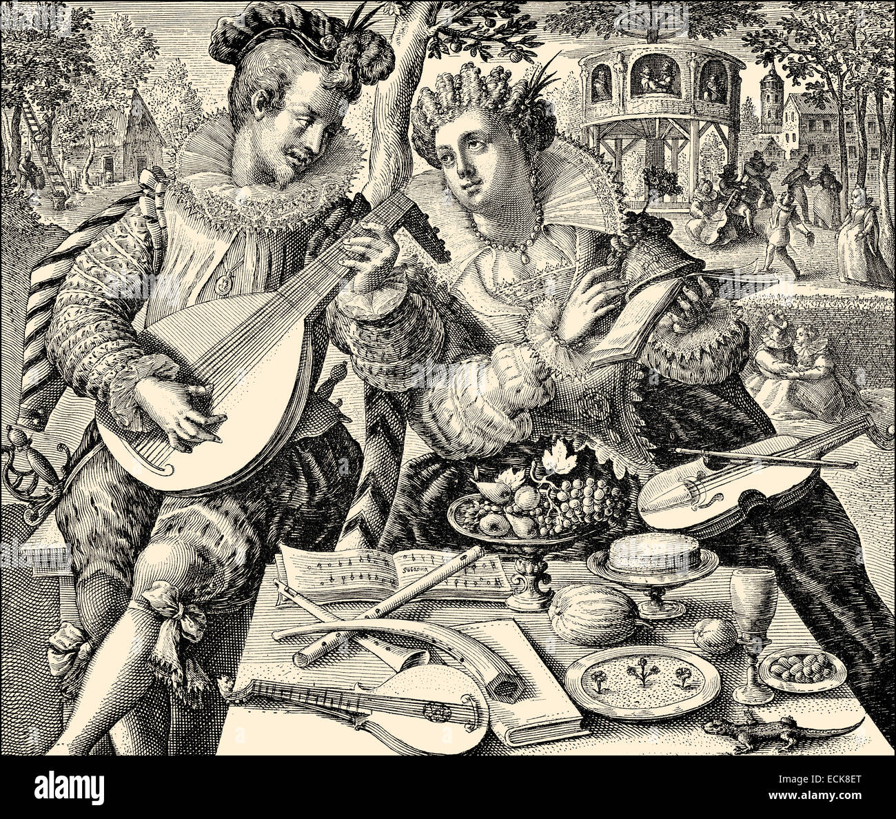 Ein paar machen Musik, 16. Jahrhundert, Deutschland, Europa, Ein Liebespaar Musiziert, 16. Halbmonatsschrift, Deutschland, Europa Stockfoto