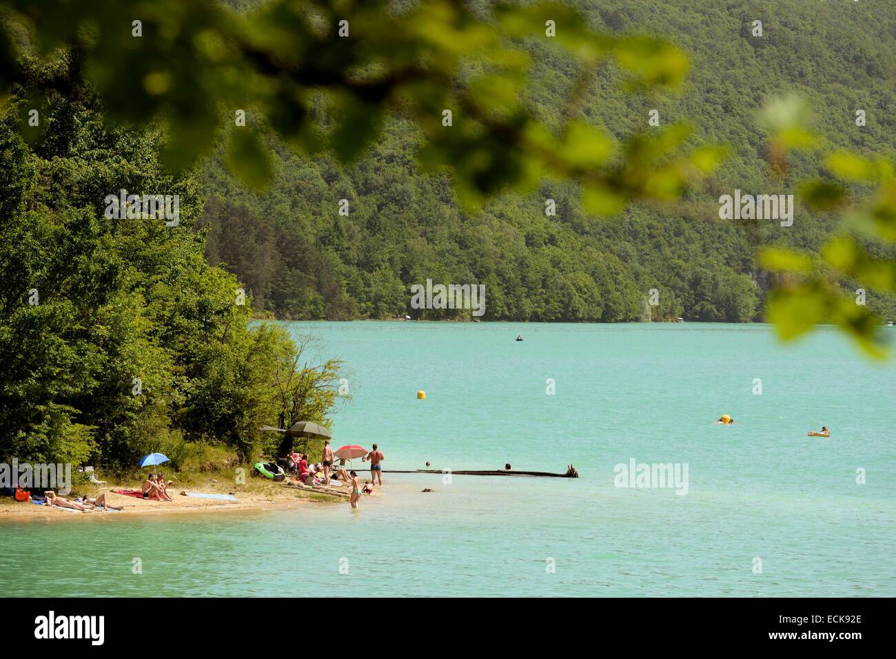 Frankreich, Jura, Maisod, Vouglans-See, Mercantine Beach Stockfoto