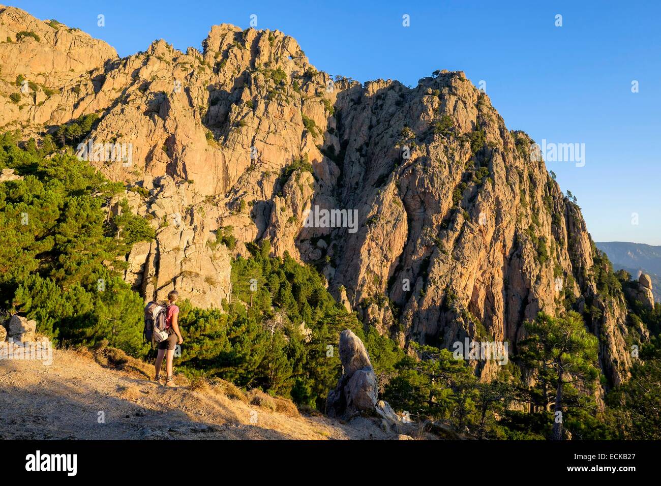 Frankreich, Corse du Sud, Wandern auf dem GR 20, zwischen Conca und ich Paliri Hütte, Punta Tafunata di ich Paliri (Alt: 1312 m) Stockfoto