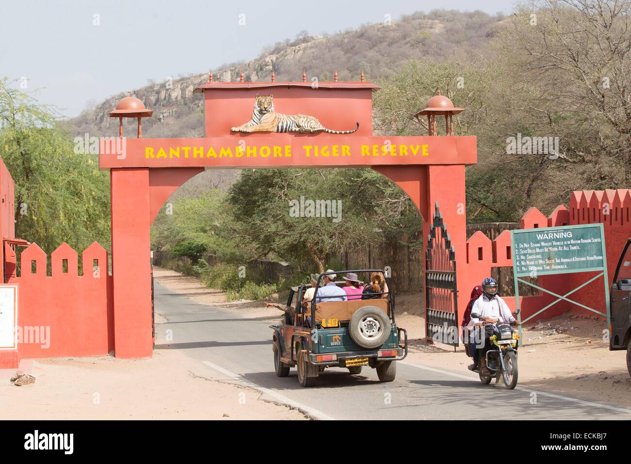 Indien, Rajasthan Zustand, Ranthambore Nationalpark, Eingang Stockfoto