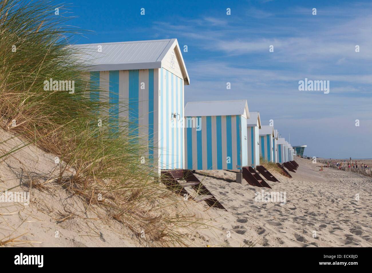 Frankreich, Pas-De-Calais, Hardelot, Strandhütten auch bekannt Kabinen Stockfoto