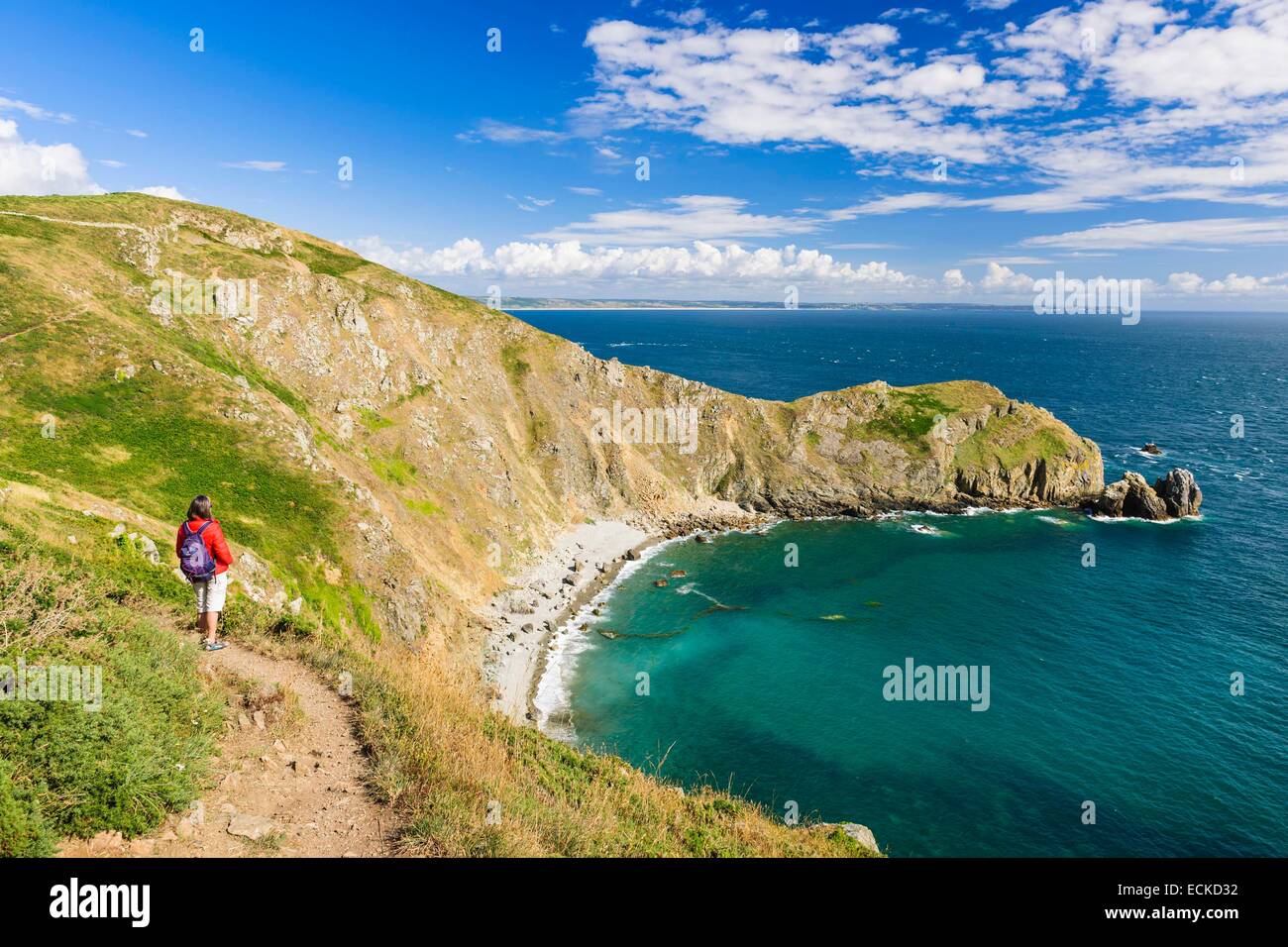 Manche, Cotentin, Cap De La Hague, Frankreich, Jobourg, Nez de Jobourg und Anse de Sennival, Wandern entlang der Küste Stockfoto