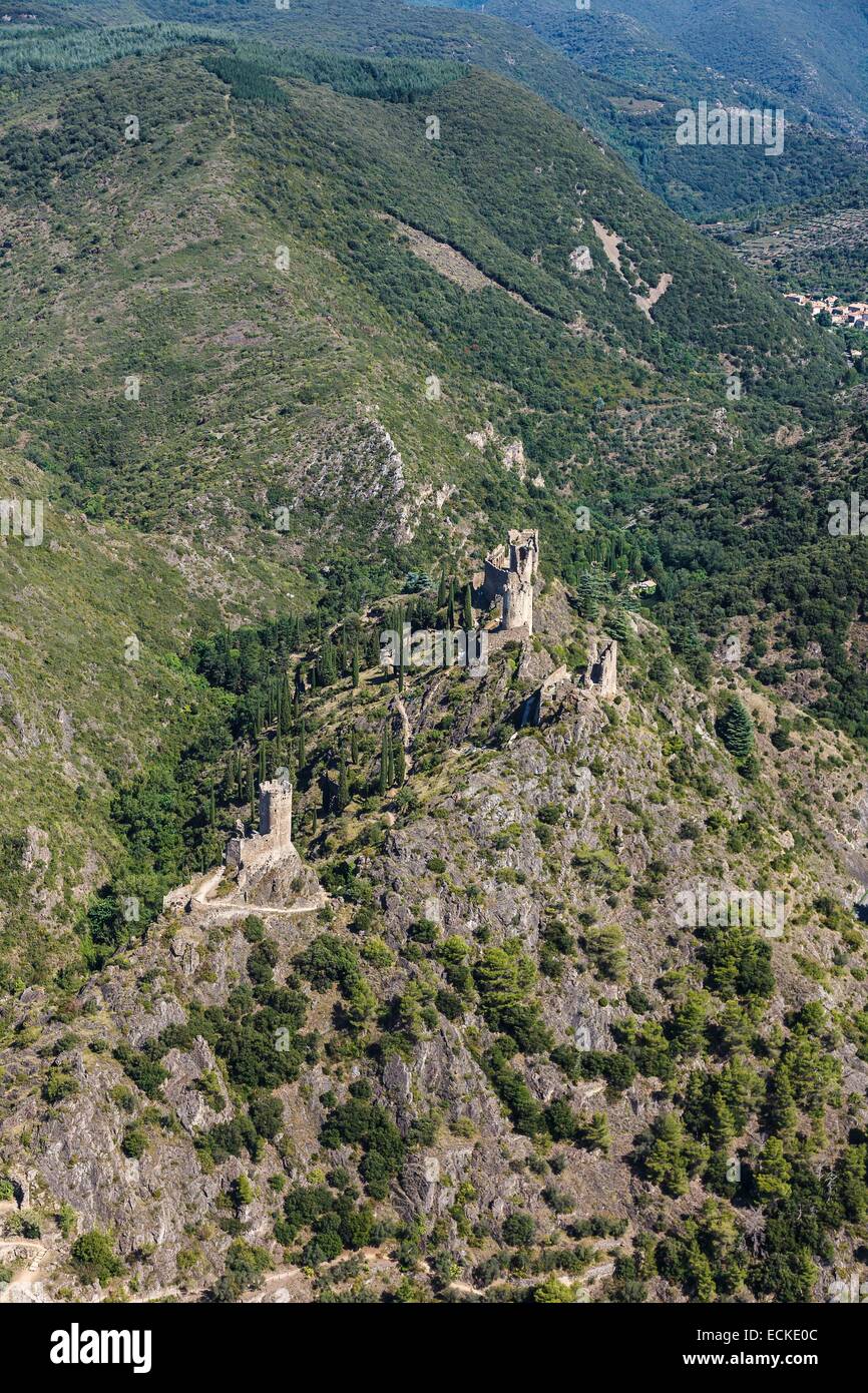 Frankreich Aude, Lastours, Les Quatre Vieux Burgen (Luftbild) Stockfoto