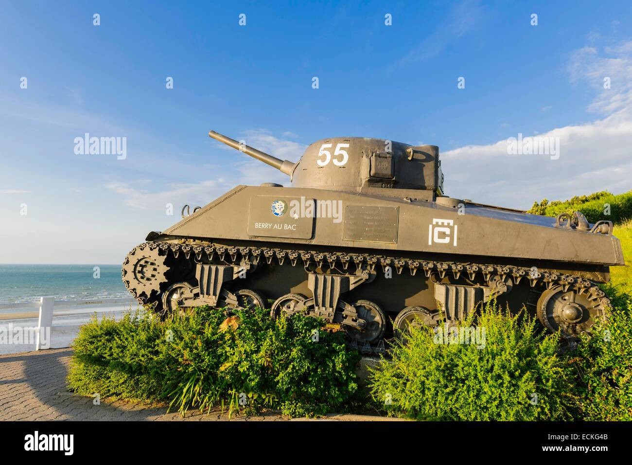 Frankreich, Calvados, Arromanches-Les Bains, historische der Alliierten in der Normandie, Sherman-Panzer, Geschenk von den Alliierten platzieren Stockfoto