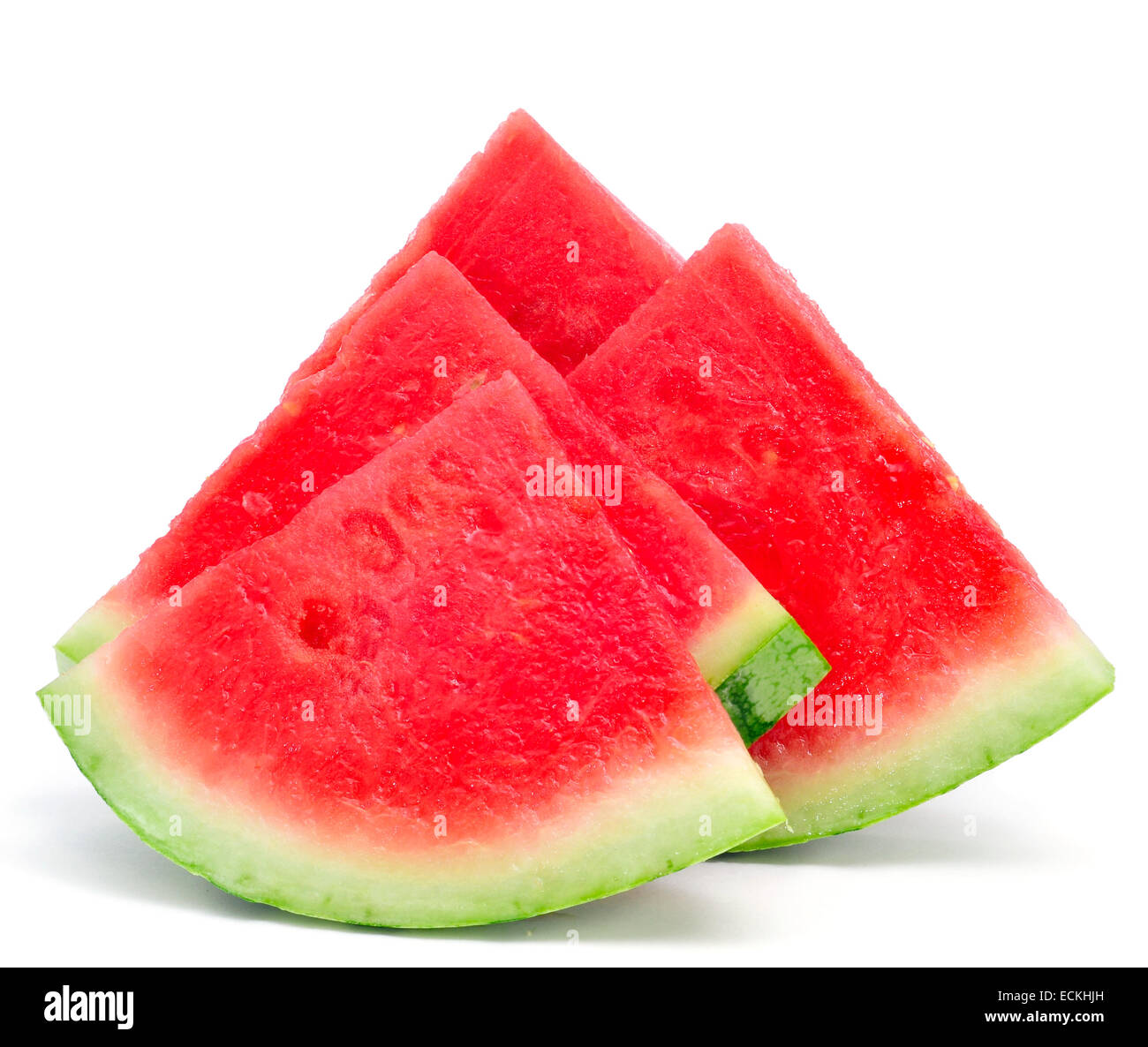 Nahaufnahme von einigen Stücken von erfrischenden Wassermelone auf weißem Hintergrund Stockfoto