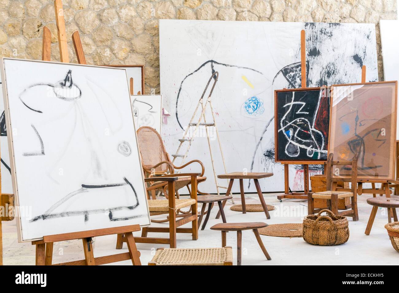 Spanien, Balearen, Mallorca, Palma De Mallorca, Fundaci≤ Pilar ich Joan Mir≤ Foundation 1981 eröffnet und widmet sich der katalanische Maler Joan Mir≤, entworfen von dem Architekten Josep Lluφs Sert das Atelier des Künstlers Stockfoto