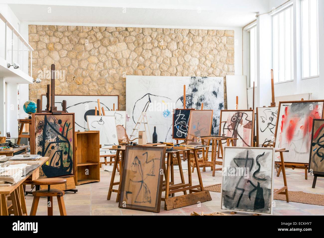 Spanien, Balearen, Mallorca, Palma De Mallorca, Fundaci≤ Pilar ich Joan Mir≤ Foundation 1981 eröffnet und widmet sich der katalanische Maler Joan Mir≤, entworfen von dem Architekten Josep Lluφs Sert das Atelier des Künstlers Stockfoto