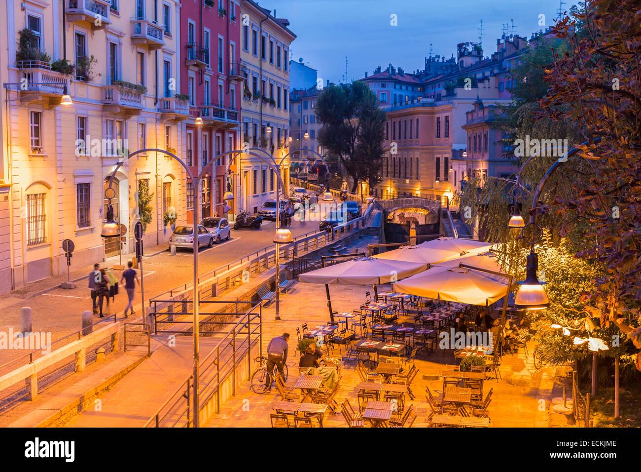 Italien, Lombardei, Mailand, ehemaligen Kanals und Brücke Delle Gabelle über San Marco street Stockfoto