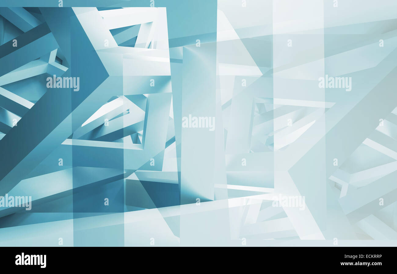 Blau und weiß abstrakt 3d Illustration Hintergrund mit chaotischen Konstruktionen aus Würfel Stockfoto