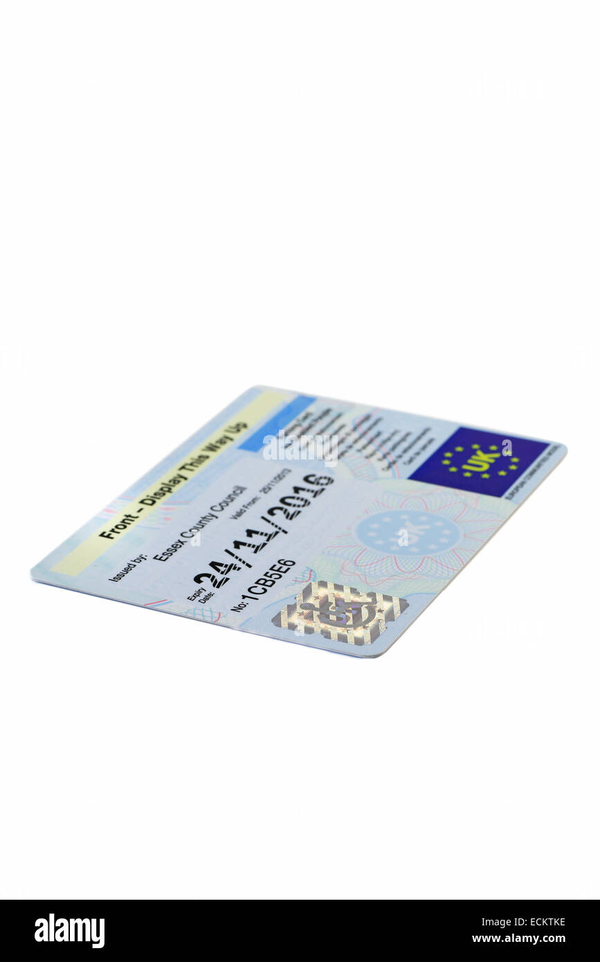 Einen blauen Behindertenausweis Pass in das Vereinigte Königreich, Inhaber besondere Auto Parkmöglichkeiten können ausgestellten Stockfoto