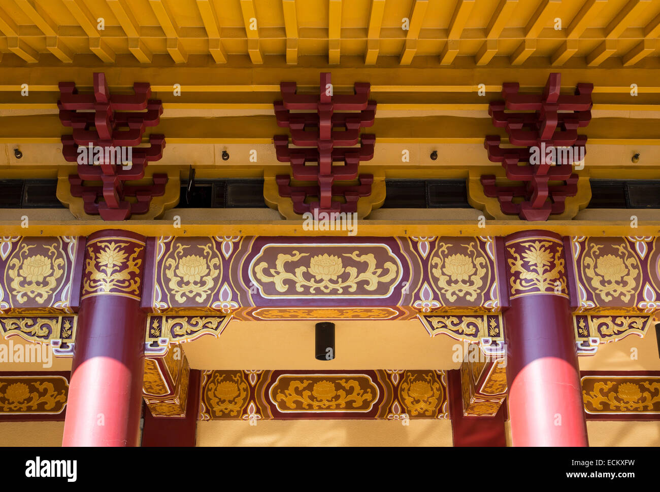 Chinesische Architektur, buddhistische Tempel, heilige Gebäude, Haupthalle, Hsi Lai Tempel, Stadt der Hacienda Heights, Los Angeles County, Kalifornien Stockfoto