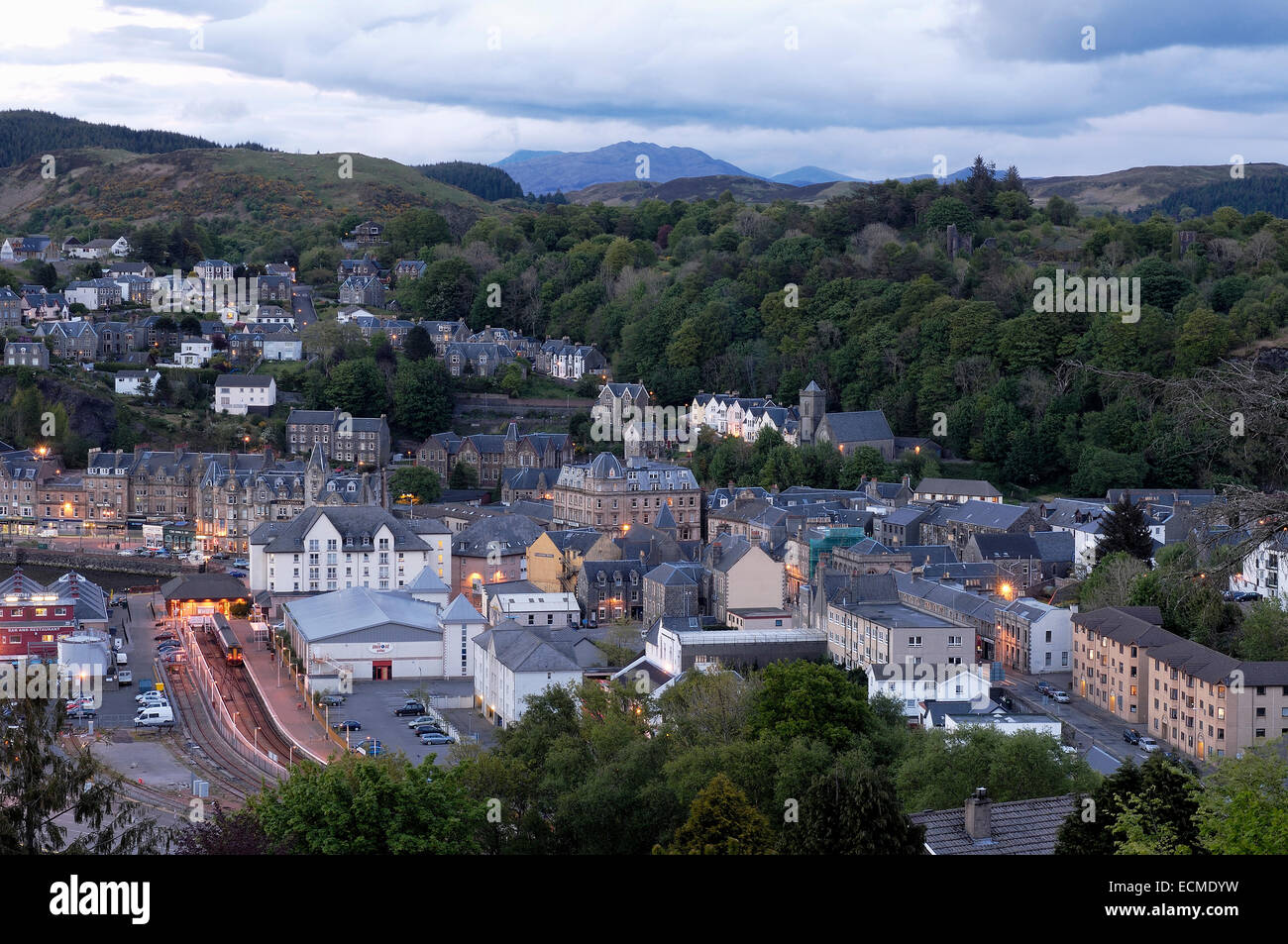 Oban in der Abenddämmerung, West Highlands, Argyll und Bute, Schottland, Vereinigtes Königreich, Europa Stockfoto