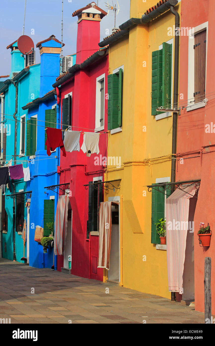 Bunte Häuser, Burano, Venedig, Veneto, Italien Stockfoto
