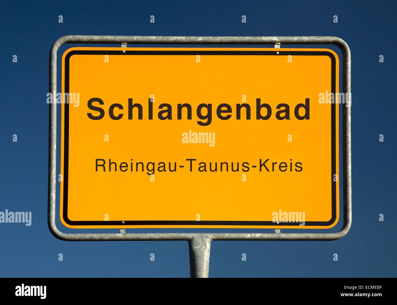 Stadt schränkt Zeichen, Schlangenbad oder Schlange Bad, Rheingau-Taunus-Kreis, Hessen, Deutschland Stockfoto