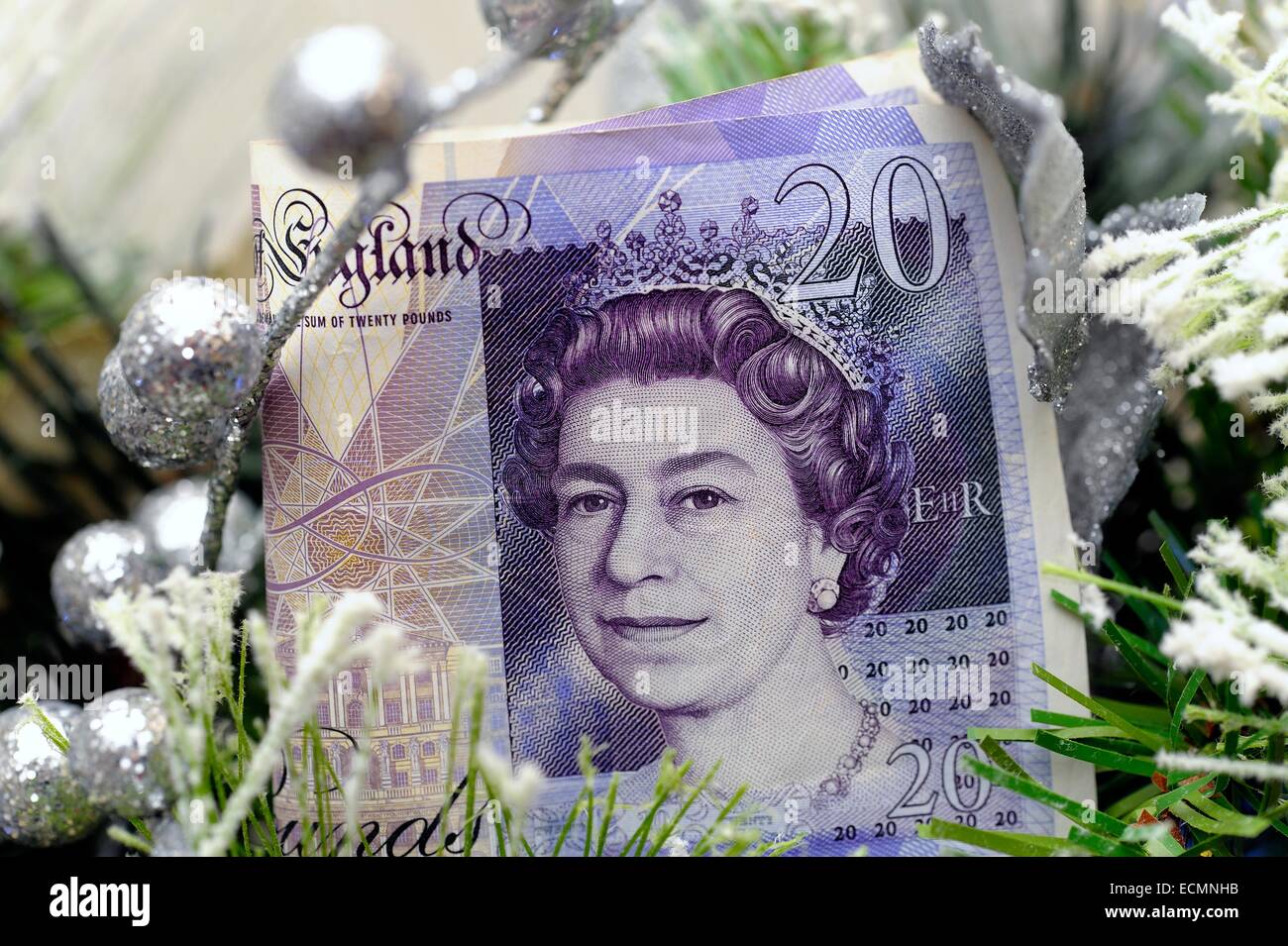 Weihnachten bares Geld in Form von einer 20-Pfund-Note England UK Stockfoto