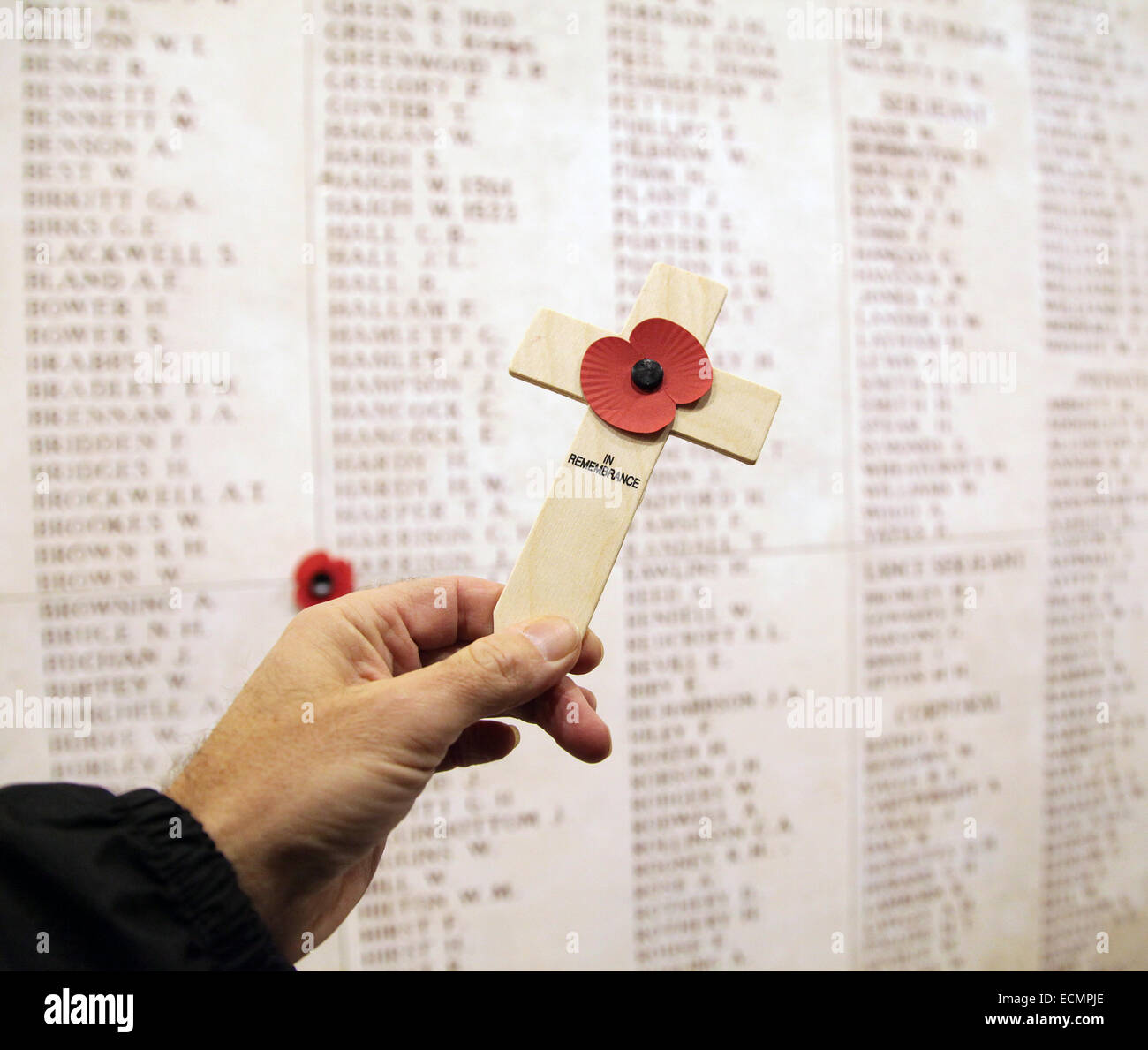 Erinnerung.erster Weltkrieg am Menin-Tor Gedenkstätte für die Vermissten.ein Kriegsdenkmal in Ypern, Belgien, gewidmet den Briten und dem Commonwealth.Wiper Stockfoto