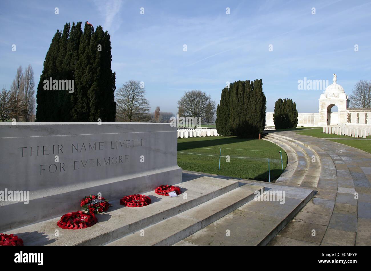Tyne Cot Friedhof und Denkmal für die Ruhestätte der 12000 Commonwealth-Soldaten, mehr als 8300 unbekannten missing.final. Stockfoto