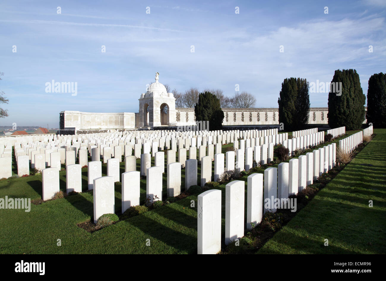 Tyne Cot Friedhof und Denkmal für die Ruhestätte der 12000 Commonwealth-Soldaten, mehr als 8300 unbekannten missing.final. Stockfoto