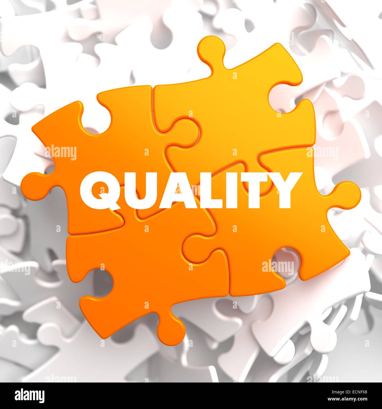 Qualität auf Orange Puzzle. Stockfoto