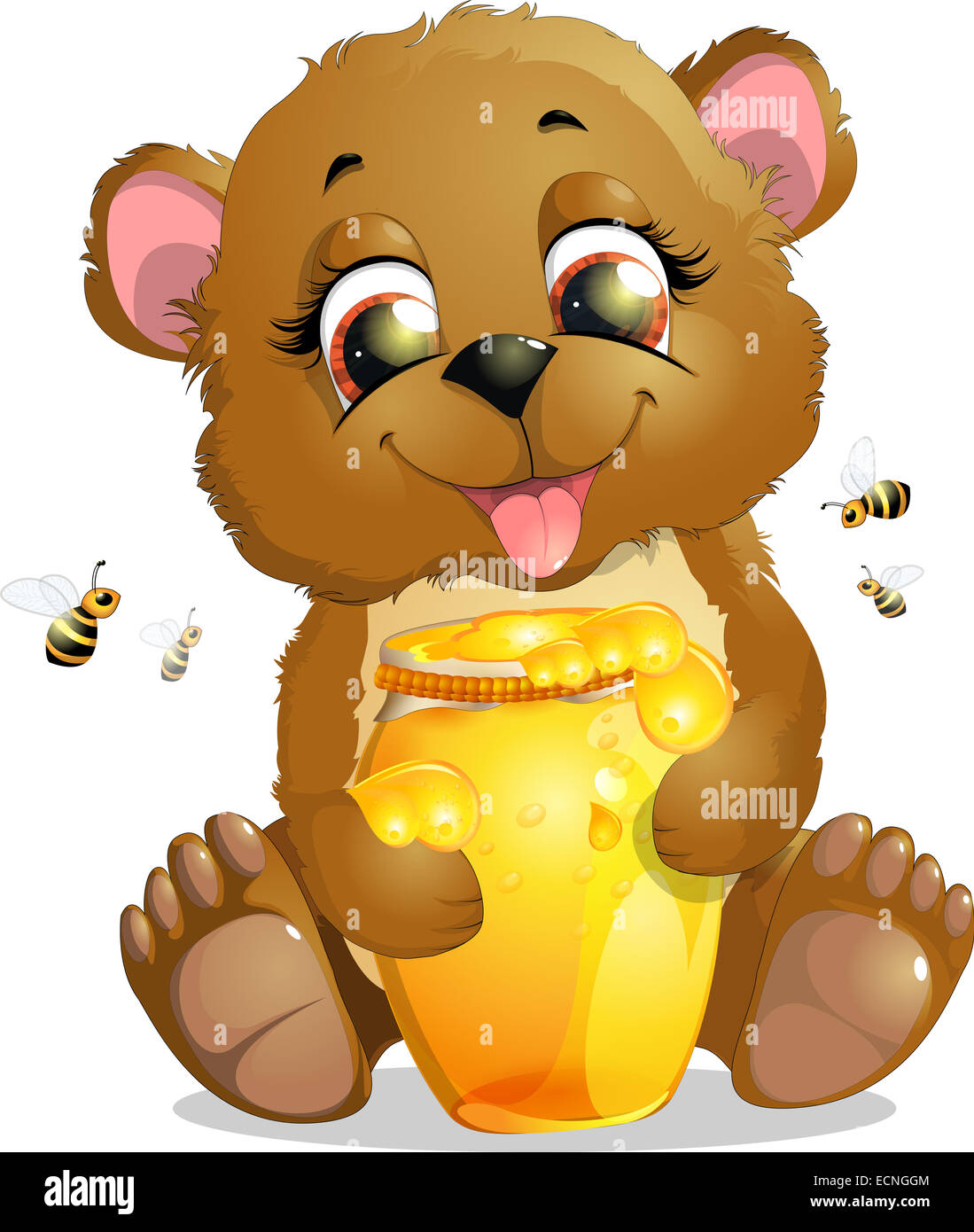 Bär isst Honig Stockfoto