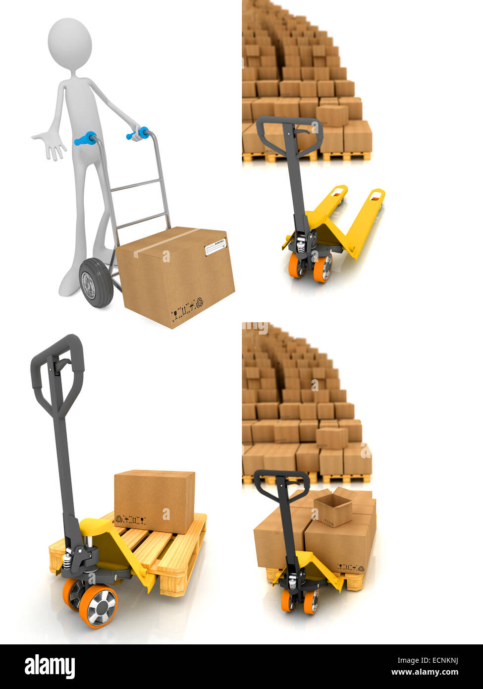 Gabelhubwagen - Set von 3D-Darstellungen. Stockfoto
