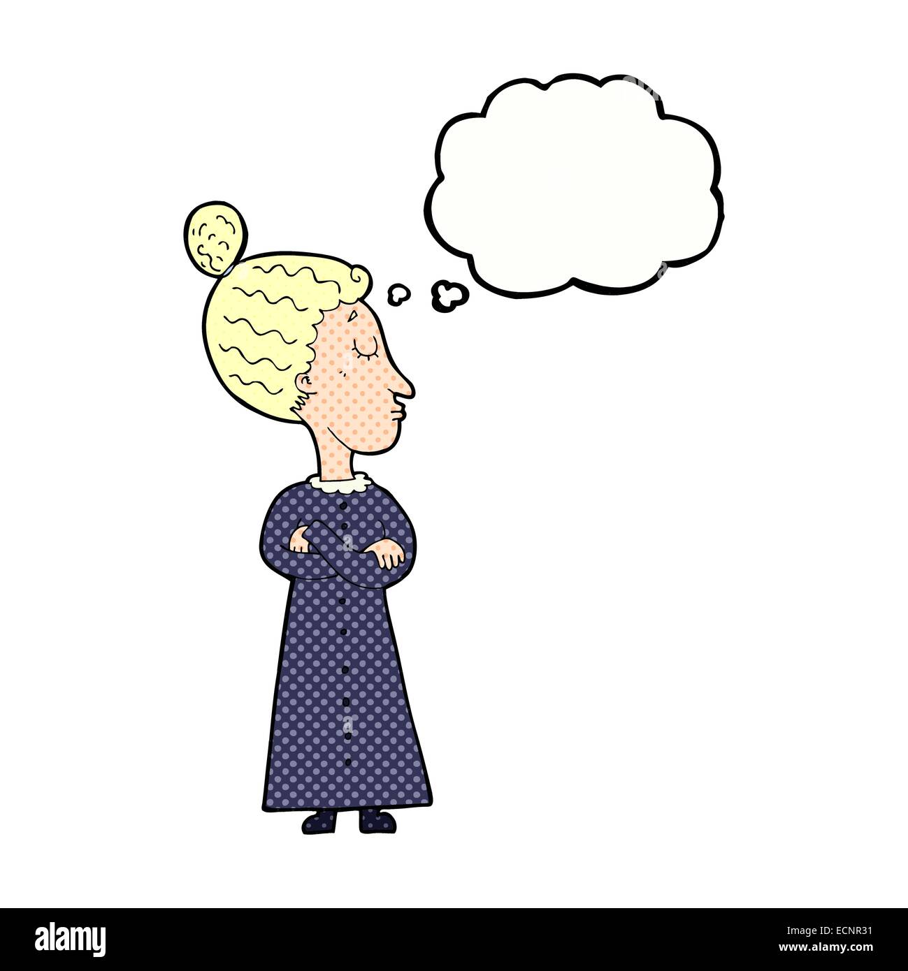 Cartoon strengen viktorianischen Lehrer mit Gedankenblase Stock Vektor