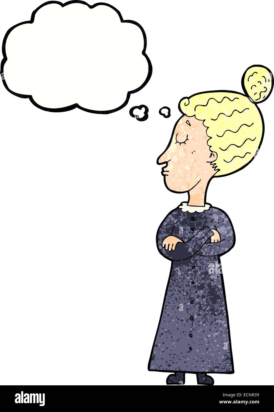 Cartoon strengen viktorianischen Lehrer mit Gedankenblase Stock Vektor