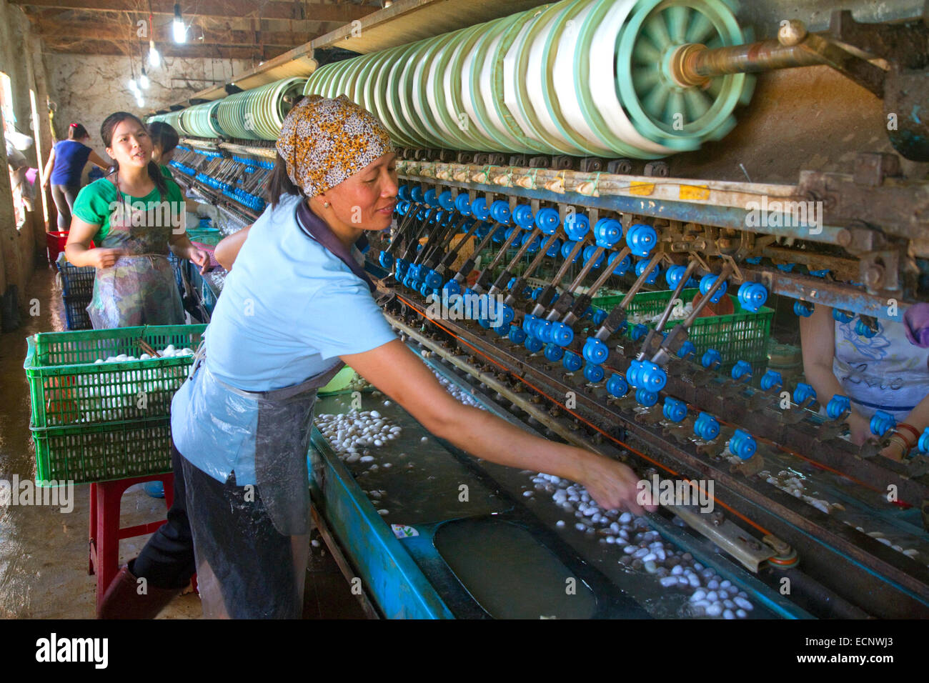 Kommerzielle Seidenfabrik in Lam Dong Province, Vietnam. Stockfoto