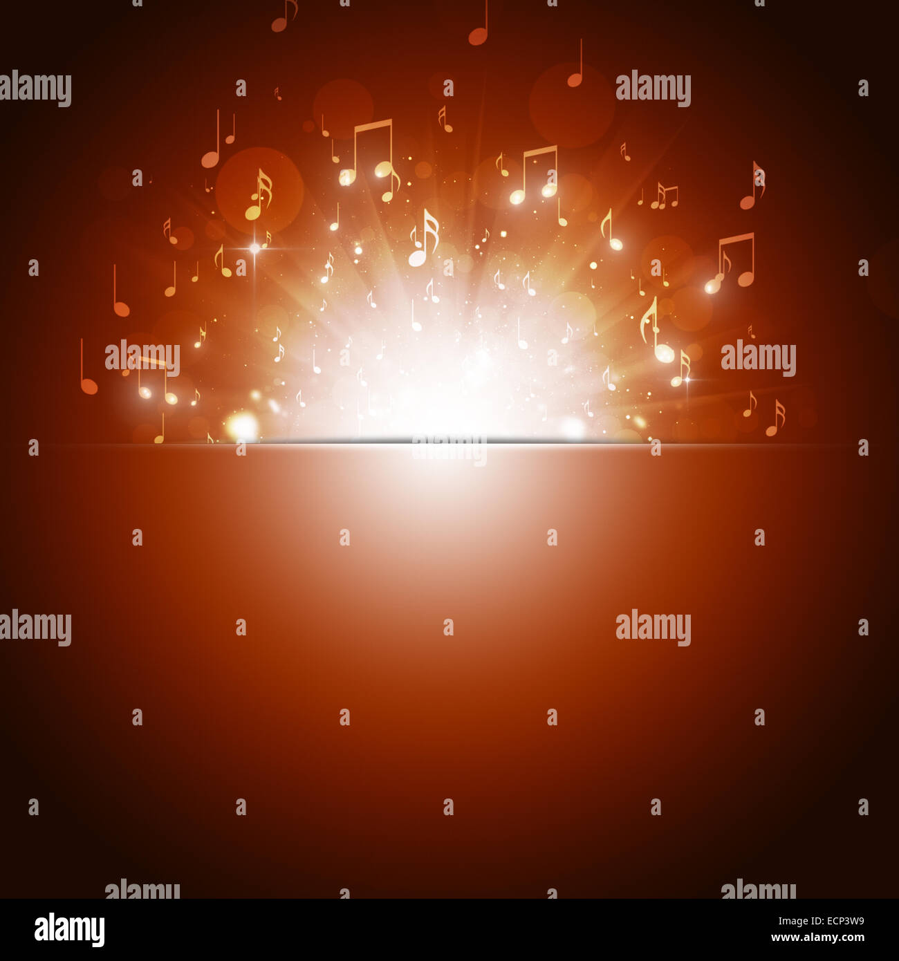 Musik Noten Explosion im dunklen goldenen Hintergrund Stockfoto