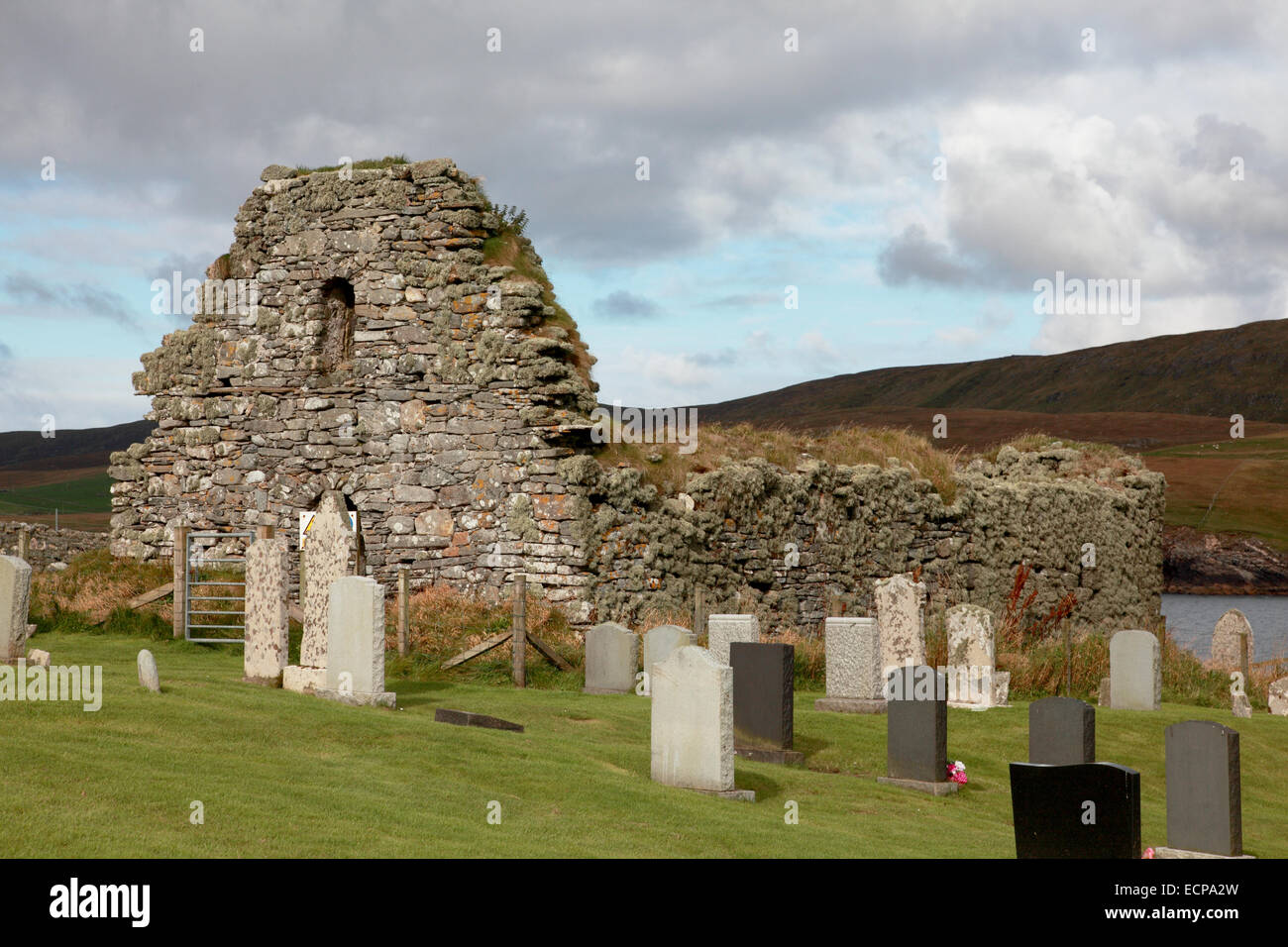 Der nordischen Kirche von St. Olaf, Lunda Wick, Unst, Shetland stammt vermutlich von c1200, eine der frühesten Kirchen in Schottland Stockfoto