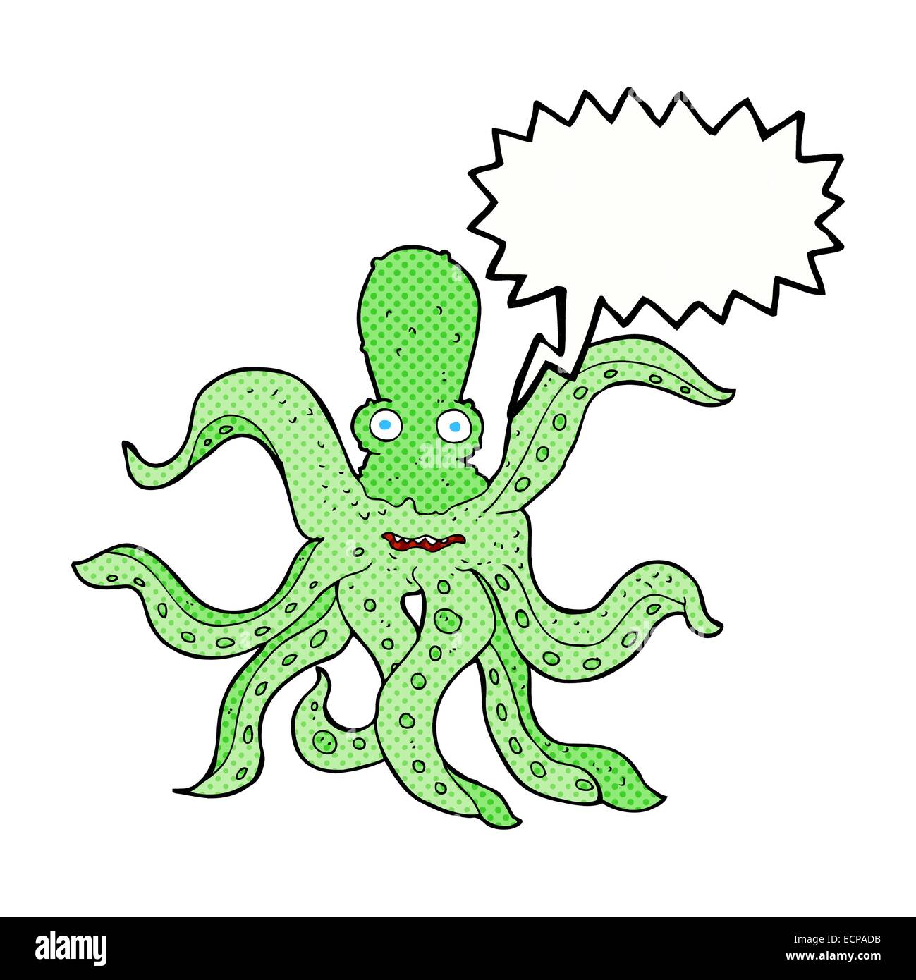 Cartoon Riesenkraken mit Sprechblase Stock Vektor