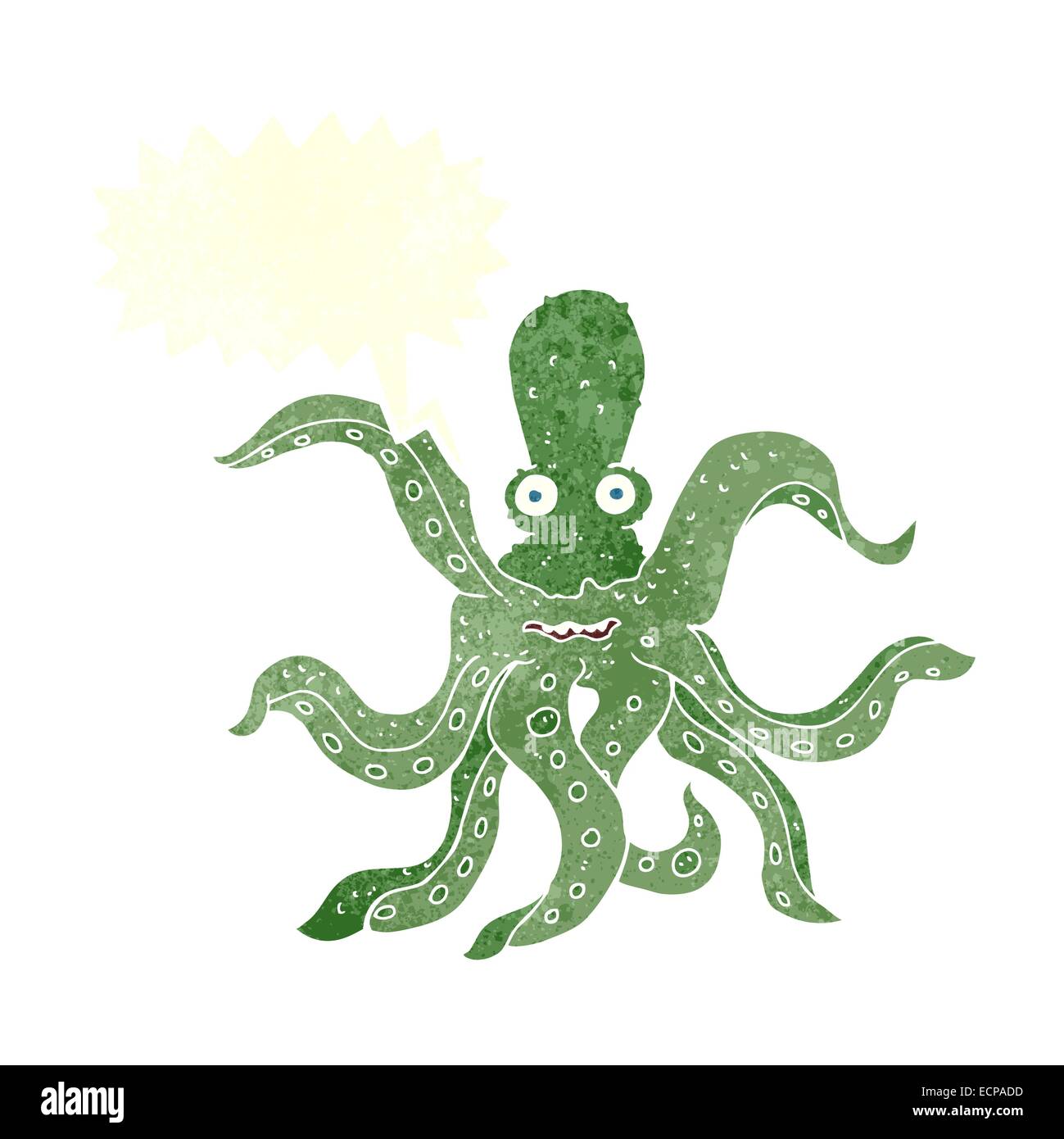 Cartoon Riesenkraken mit Sprechblase Stock Vektor