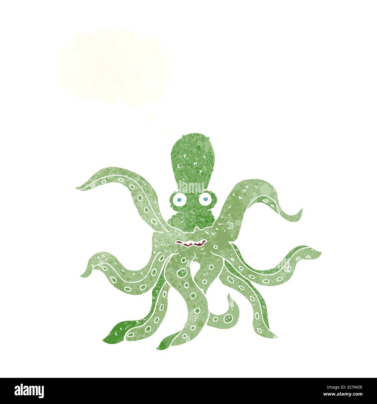 Cartoon Riesenkraken mit Gedankenblase Stock Vektor