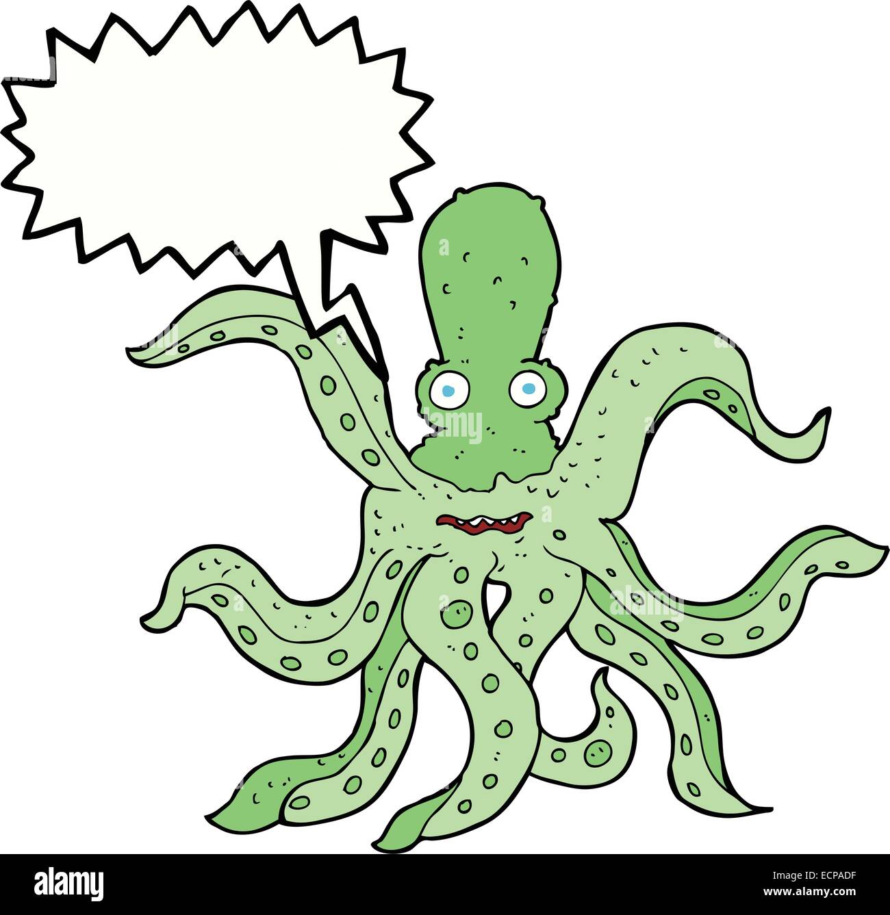 Cartoon Riesenkraken mit Sprechblase Stock Vektor