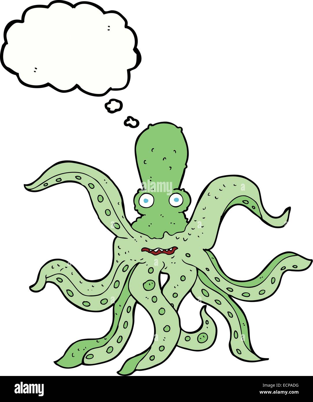 Cartoon Riesenkraken mit Gedankenblase Stock Vektor