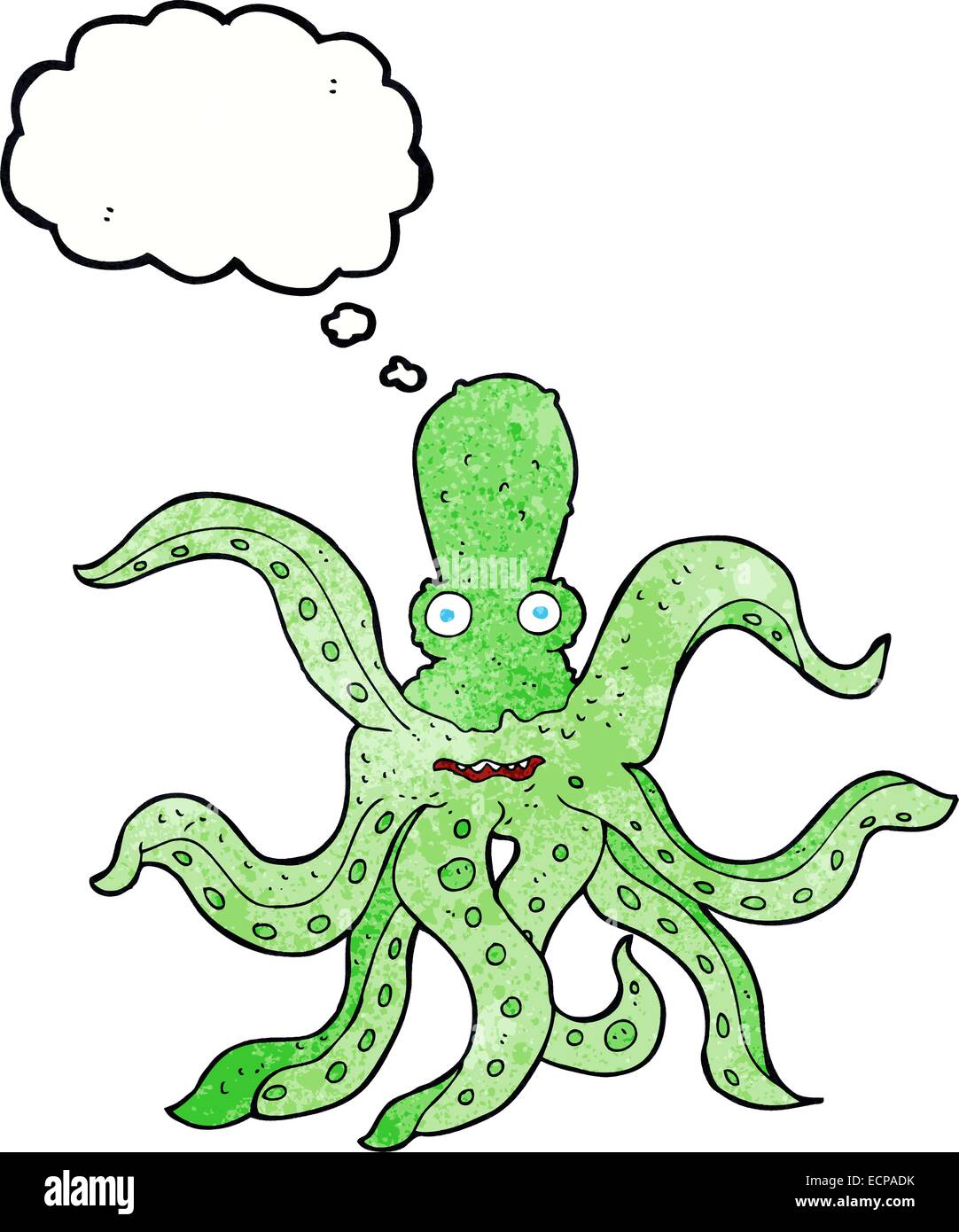 Cartoon Riesenkraken mit Gedankenblase Stock Vektor