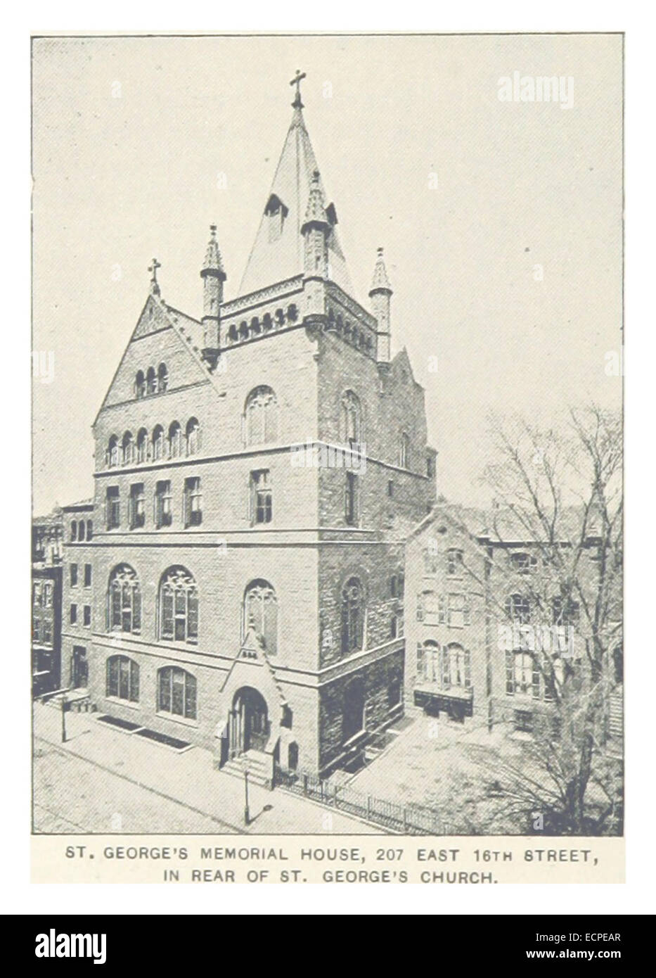 (King1893NYC) pg358 ST. GEORGE MEMORIAL HOUSE, 207 EAST 16th STREET, im Heck des ST. GEORGE-Kirche Stockfoto