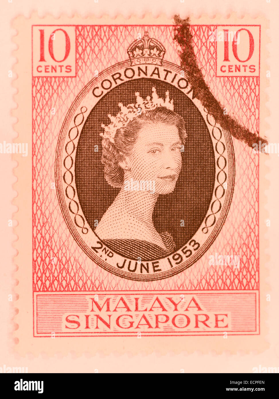 alte Stempel aus Singapur malaya Stockfoto