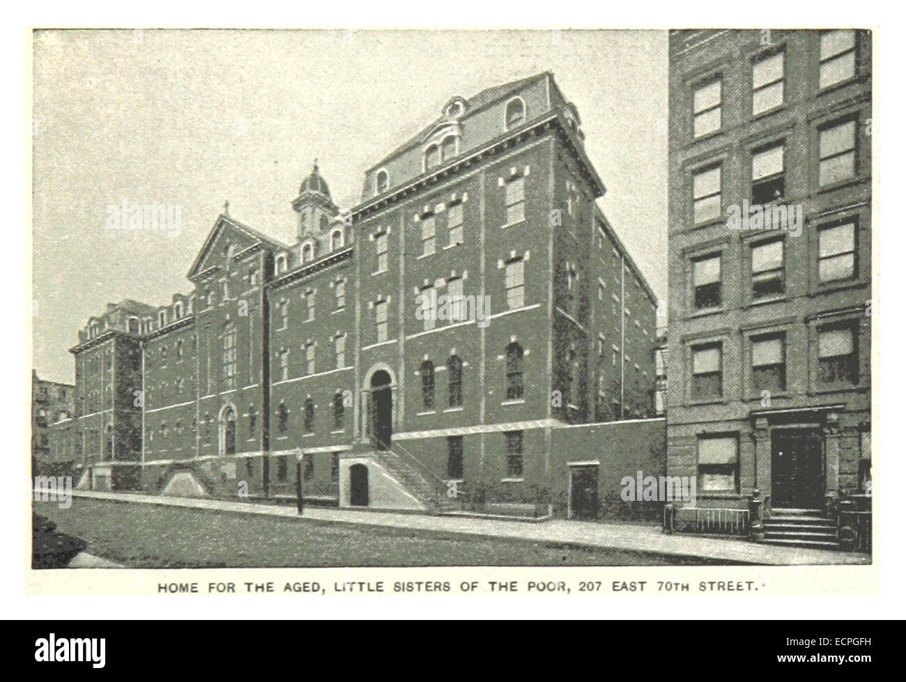 Die Little Sisters of the Poor Betrieb 1893 ein Altersheim in der 207 East 70th Street in New York City. Diese gemeinnützige Einrichtung bot den älteren Menschen Pflege und Unterkunft, was die Werte des Mitgefühls und der Unterstützung durch die Gemeinschaft in dieser Zeit widerspiegelt. Stockfoto