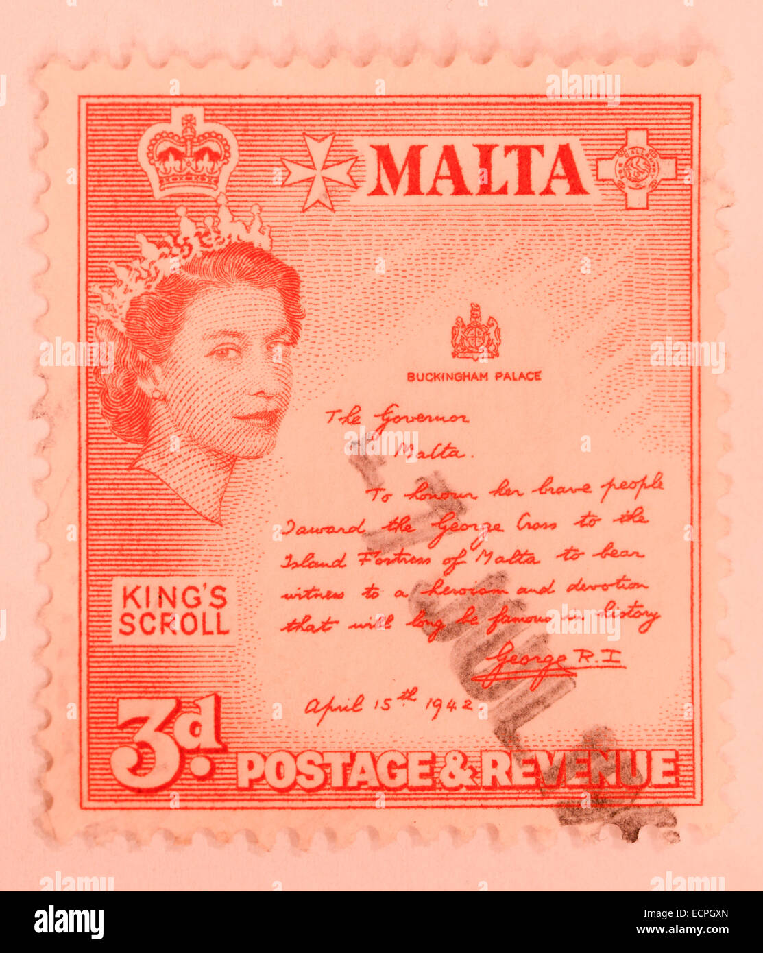 Stempel der ehemaligen britischen Kolonie Malta Stockfoto