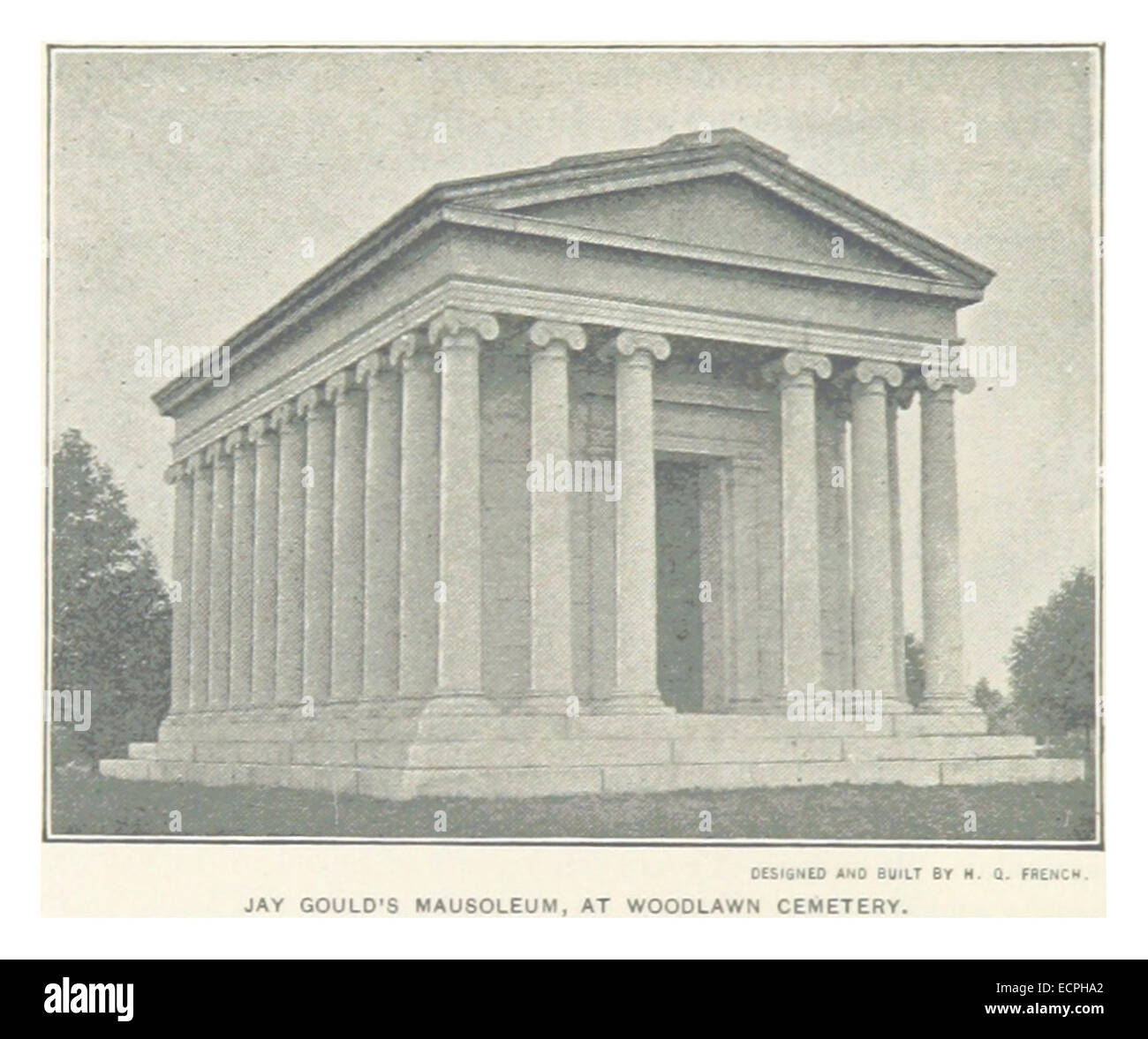 Eine Illustration von King aus dem Jahr 1893, die Jay Gould's Mausoleum auf dem Woodlawn Cemetery in New York zeigt und die Ruhestätte eines bedeutenden amerikanischen Geldgebers aus dem 19. Jahrhundert darstellt. Stockfoto